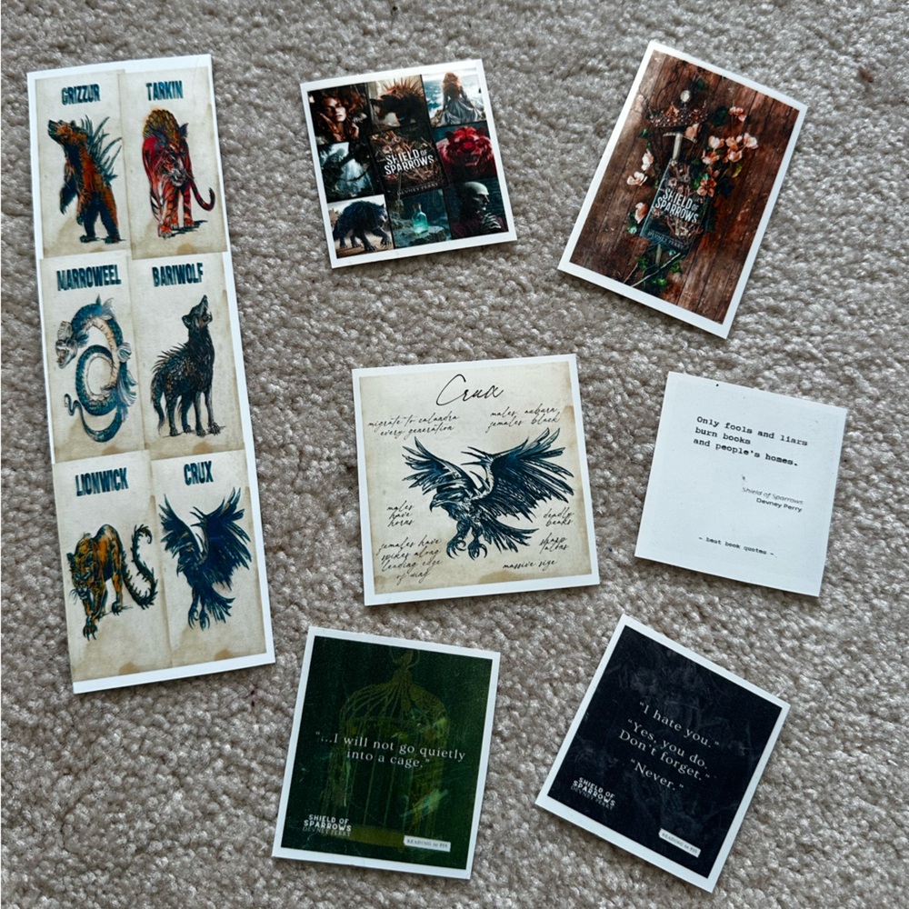Shield of Sparrows Bookmark and Stickers